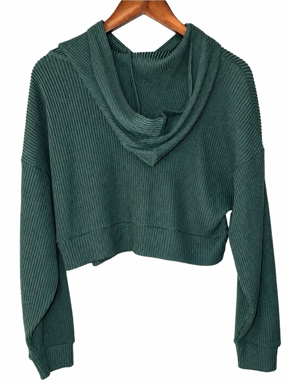 ALO Yoga Muse Ribbed Cropped Hoodie Midnight Green Size S